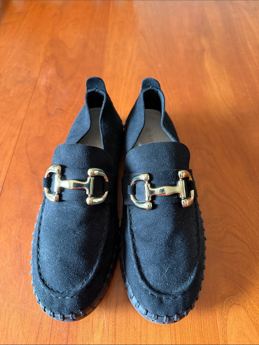 Women’s Ilse Jacobsen Black Suede Loafers with Gold Horsebit